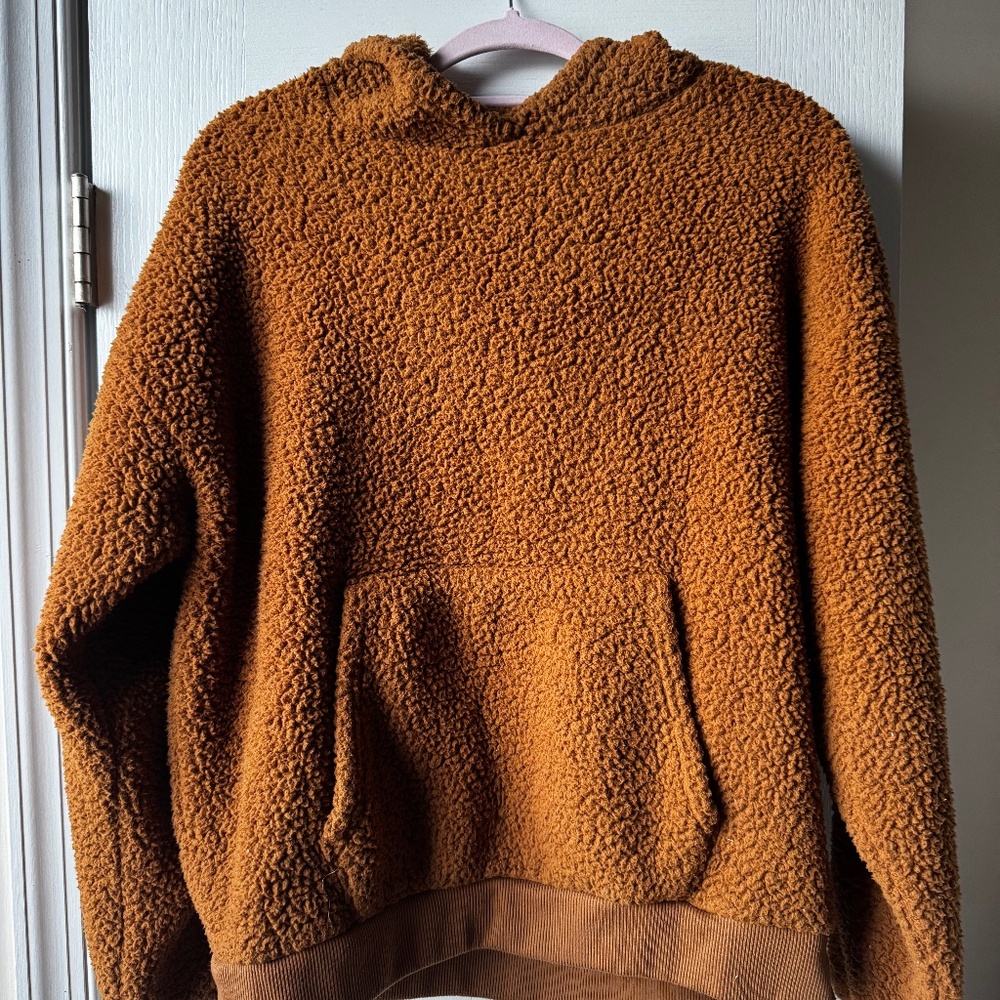 🍂🤎 American Eagle Sherpa Hoodie | Teddy Fleece Pullover | Brown | Size M